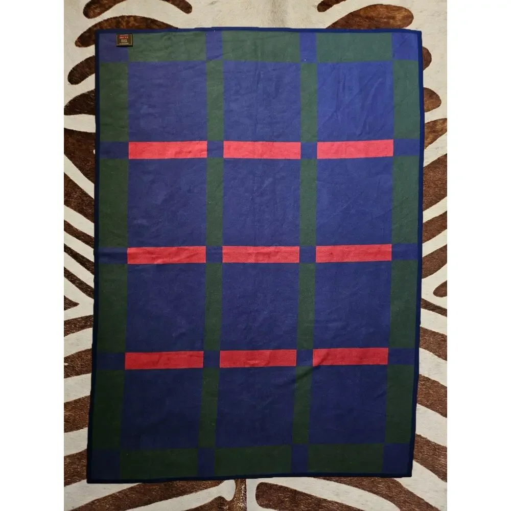 Vintage IBENA Plaid Red Blue Style Blanket Throw Made In Germany 72x52